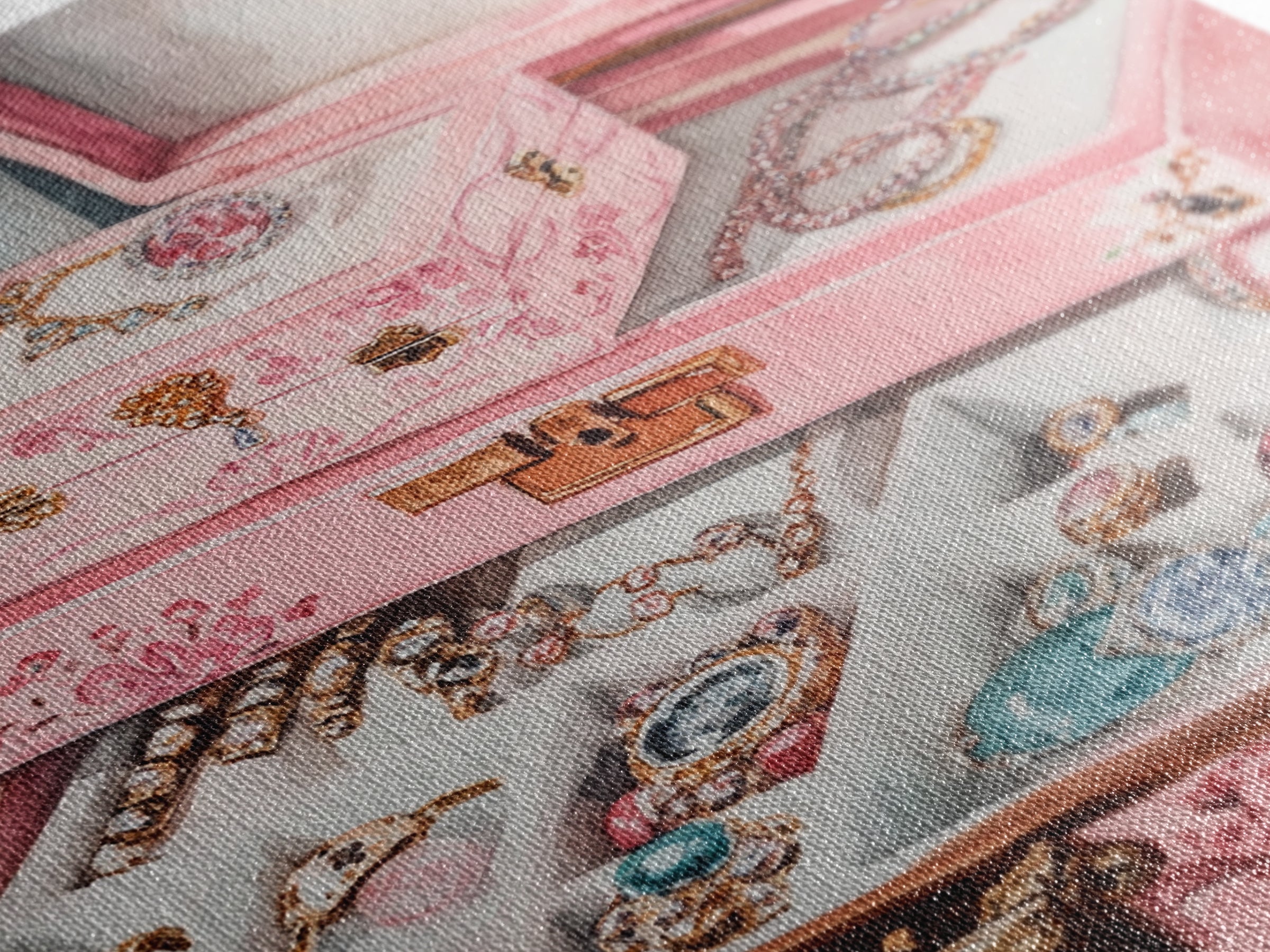 Romantic Jewelry Display Canvas Print Pink Wall Art Whimsical Decor Light Pink Dorm Art Bedroom Gift Idea Coastal Cowgirl Art