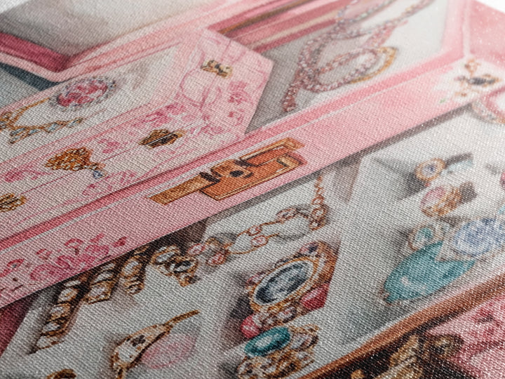 Romantic Jewelry Display Canvas Print Pink Wall Art Whimsical Decor Light Pink Dorm Art Bedroom Gift Idea Coastal Cowgirl Art