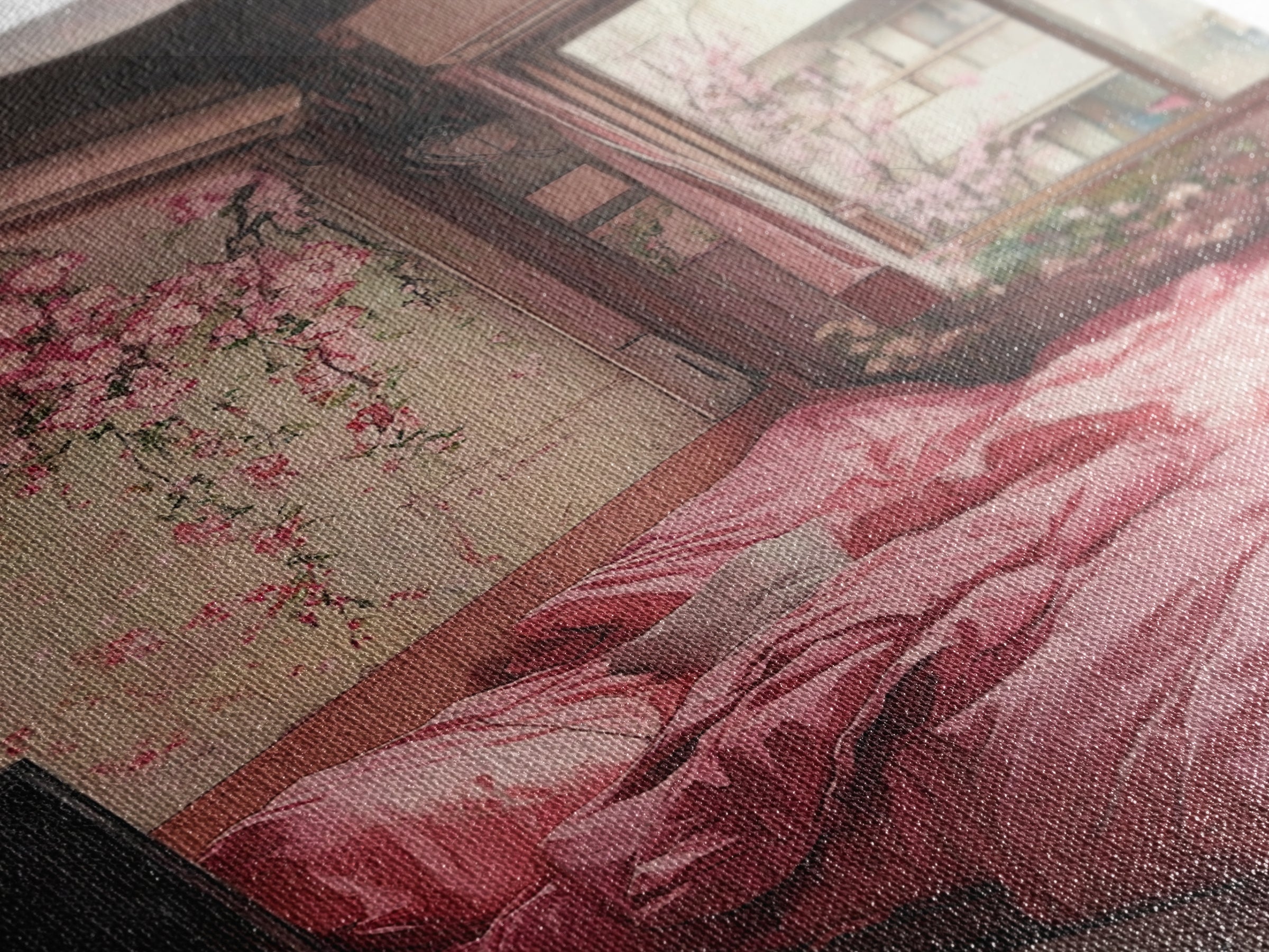 Cherry Blossom Dream Framed Canvas Print Light Pink Japanese Inspired Bedroom Art Cozy Home Floral Wall Decor Feminine Artwork Gift