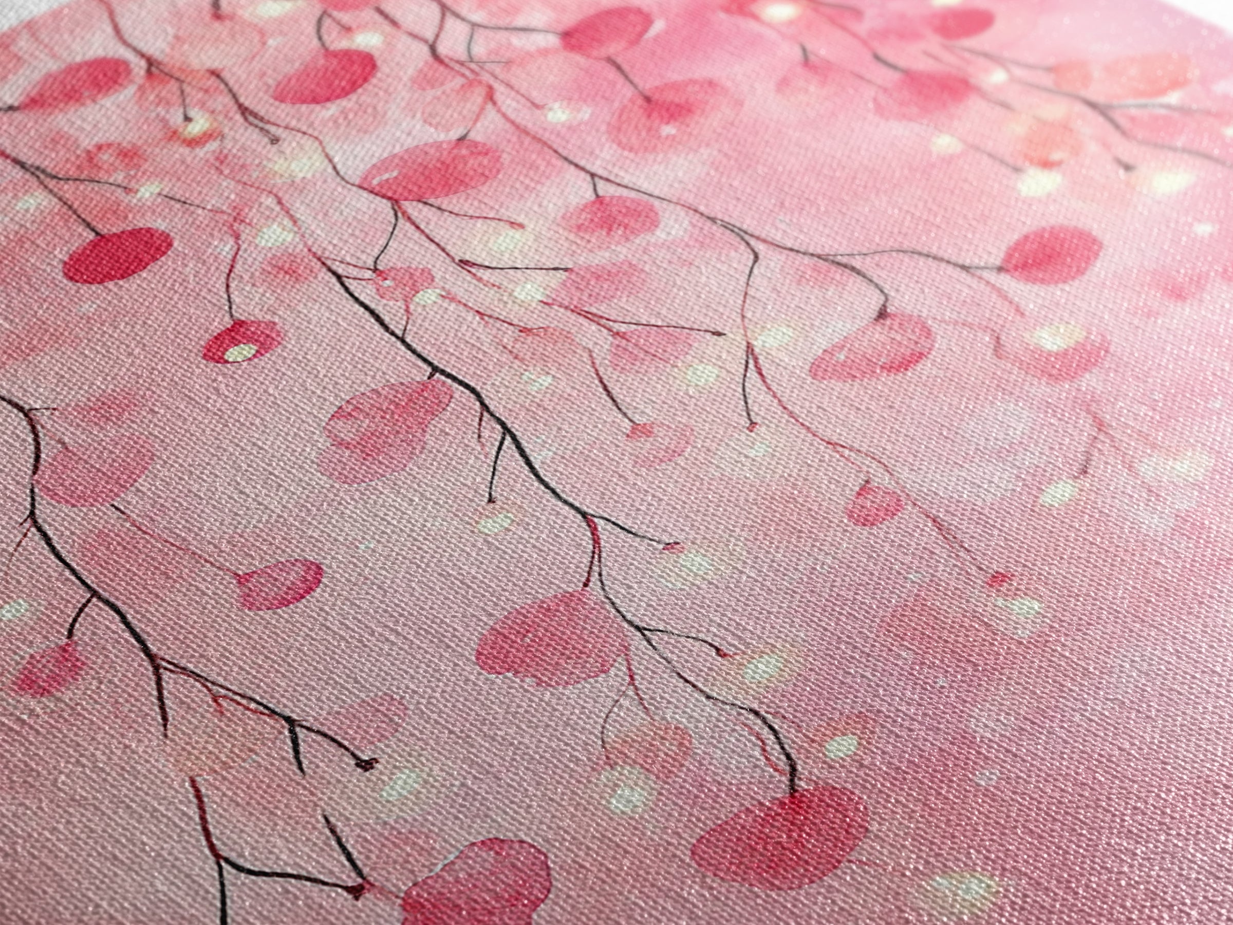 Cherry Blossom Lights Canvas Print Romantic Bedroom Art Cherry Wall Art Light Pink Wall Art Living Room Art Boho Home Decor