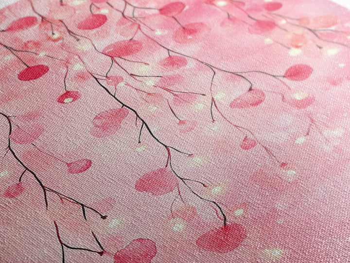 Cherry Blossom Lights Canvas Print Romantic Bedroom Art Cherry Wall Art Light Pink Wall Art Living Room Art Boho Home Decor