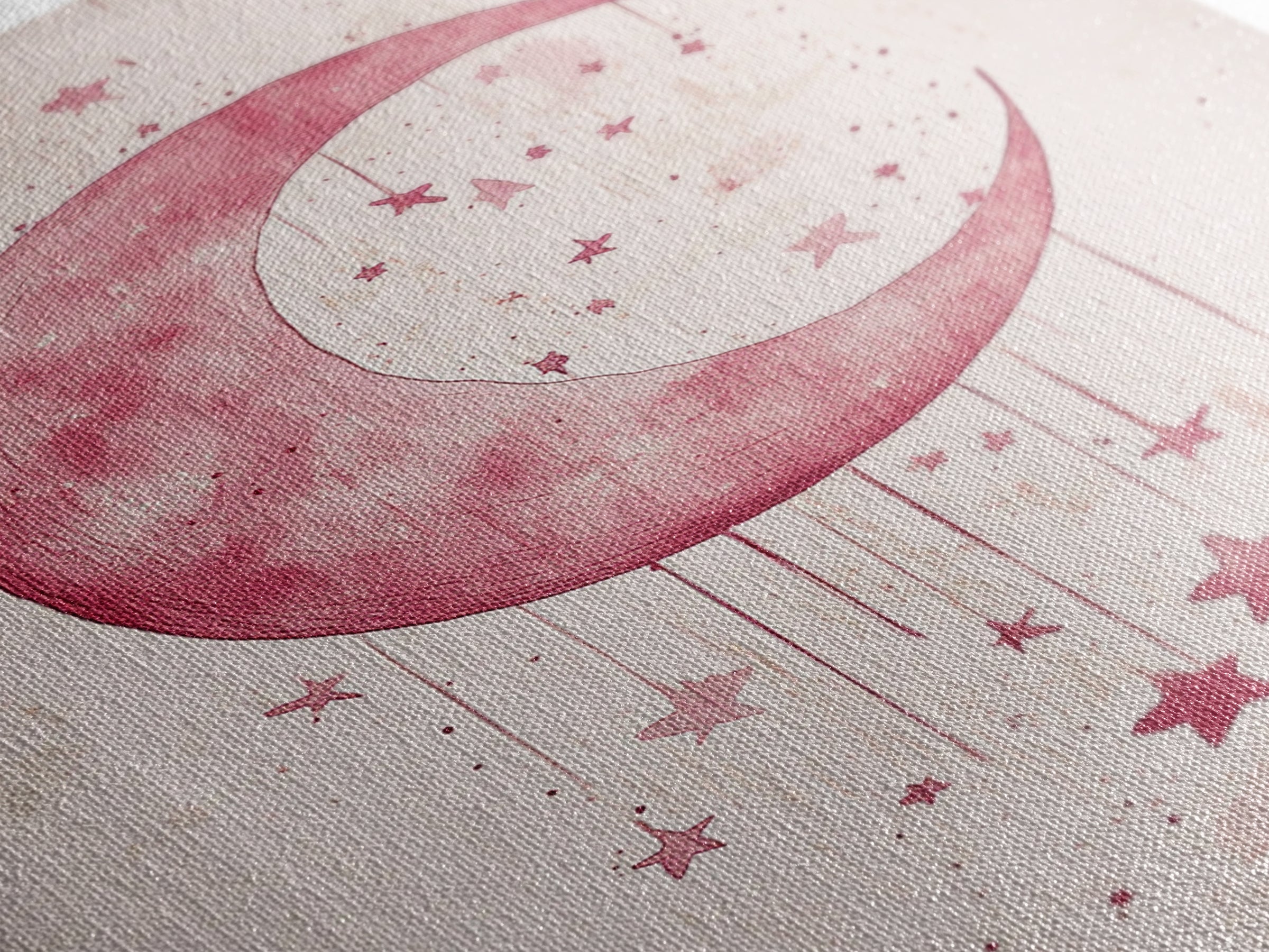 Crescent Moon and Stars Framed Canvas Print Mystical Boho Art Zen Wall Art Light Pink Wall Art Bedroom Art Dreamy Night Sky Decor