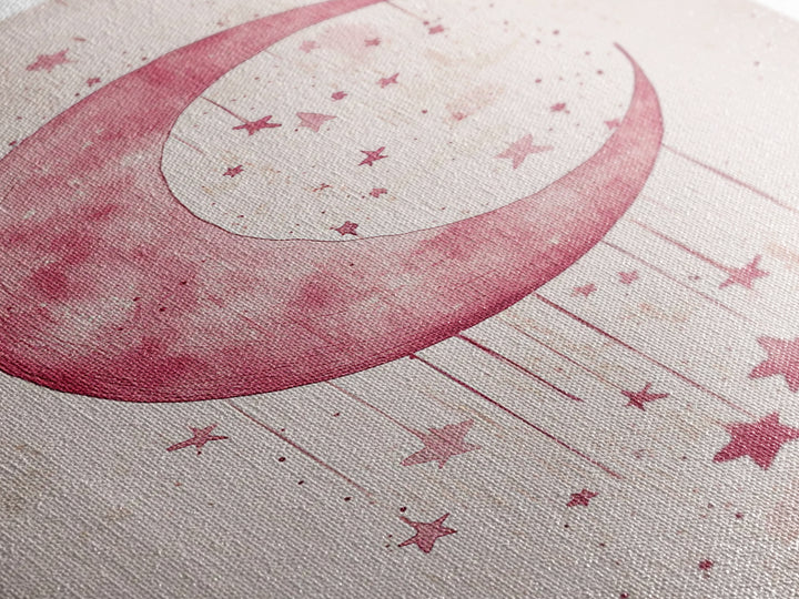 Crescent Moon and Stars Framed Canvas Print Mystical Boho Art Zen Wall Art Light Pink Wall Art Bedroom Art Dreamy Night Sky Decor