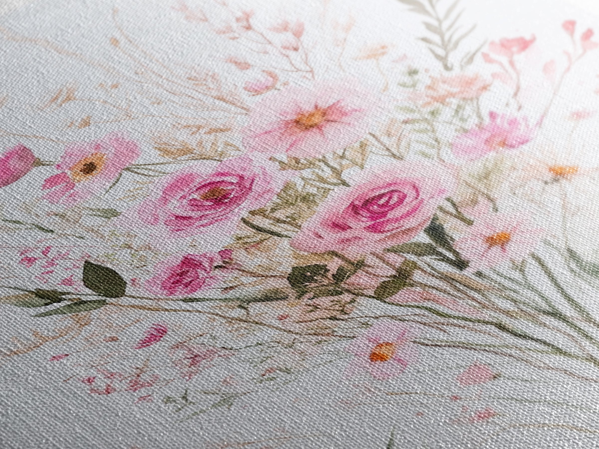 Elegant Pink Bouquet Framed Canvas Print Featuring Wildflower Painting Light Pink Wall Art Cottagecore Aesthetic Farmhouse Artwork
