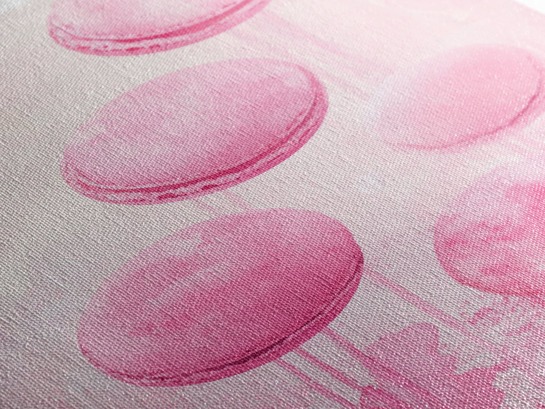 Cute pink macarons whimsical kitchen framed canvas print food review dessert art playful pastel decor cozy gift idea fun wall art