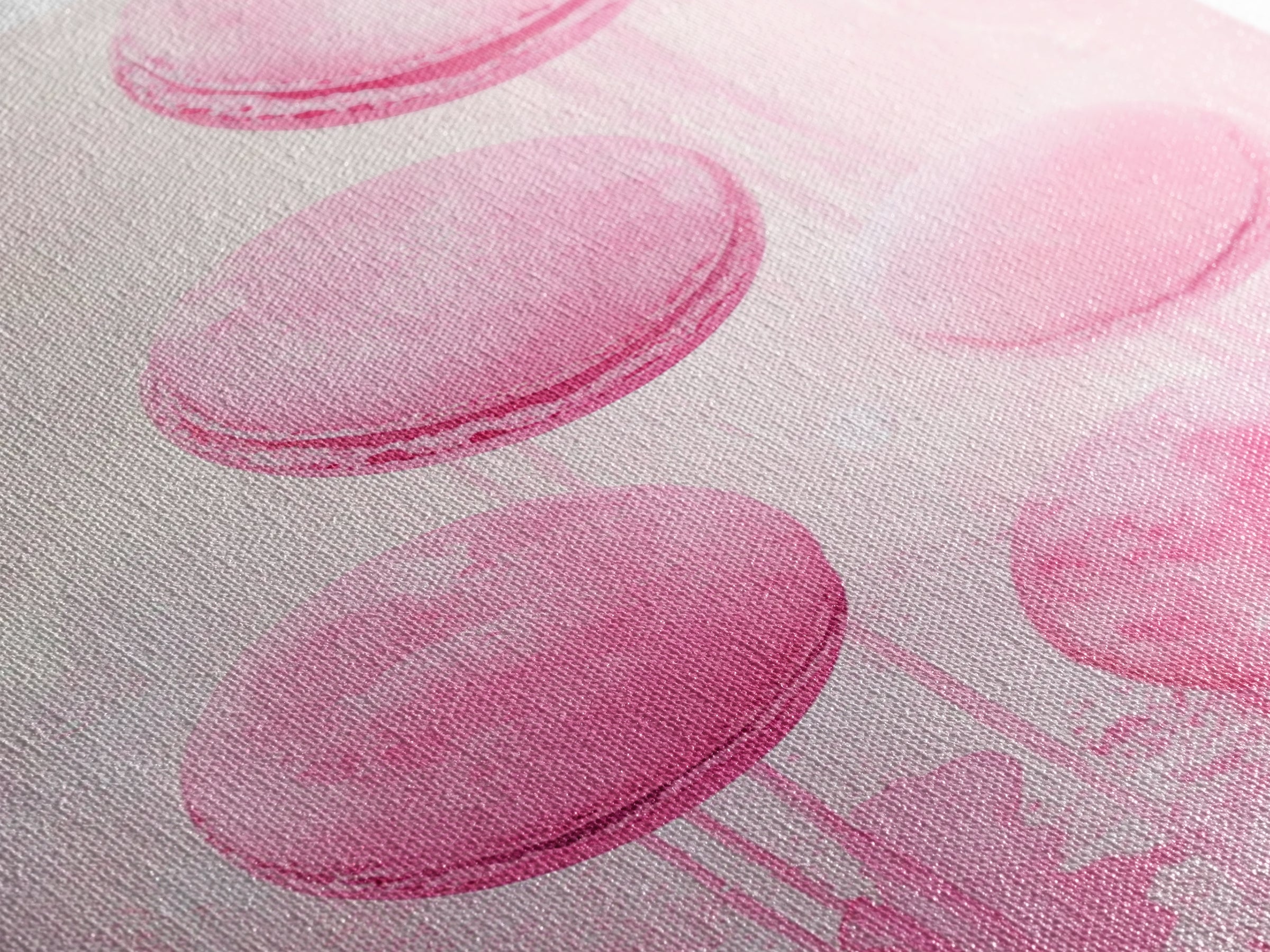 Cute pink macarons whimsical kitchen framed canvas print food review dessert art playful pastel decor cozy gift idea fun wall art