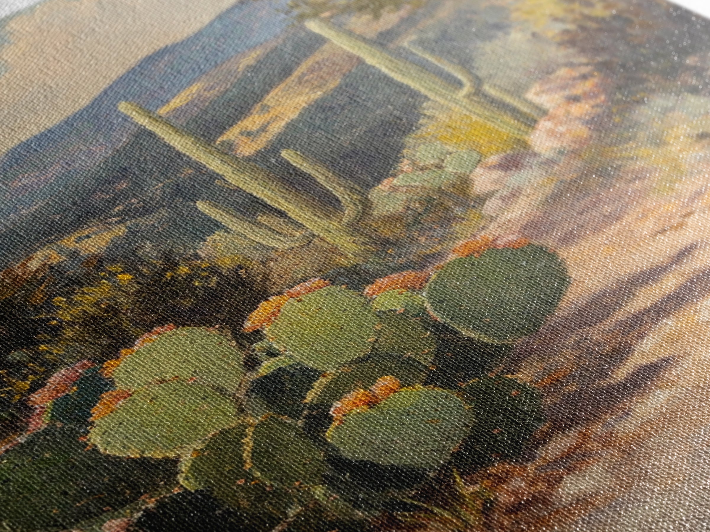 Cactus Bloom Framed Canvas Print Rustic Wall Art Living Room Decor Farmhouse Wall Art Original Painting Gift Idea Landscape Art