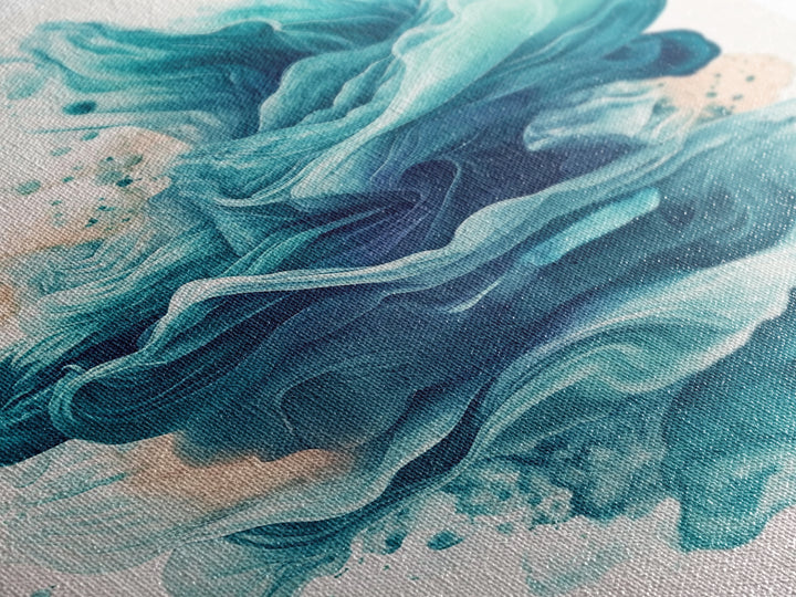 Abstract Teal Ocean Waves Canvas Print Coastal Wall Art Nautical Decor Living Room Accent Unique Gift Idea Zen Artwork