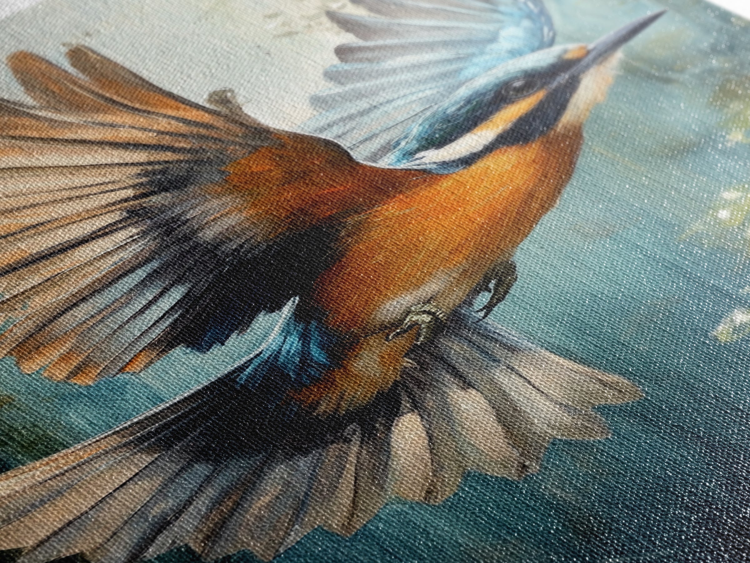 Blue Kingfisher Bird Canvas Print | Vibrant Nature Painting Wall Art | Wildlife Rustic Art Above Sofa | Whimsical Bird Original Artwork