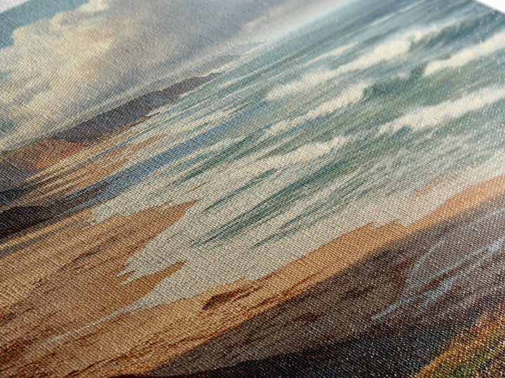 Coastal Seascape Framed Canvas Print Ocean Landscape Painting Cliffside Waves Art Nautical Coastal Decor Above Sofa Rustic Living Room Art