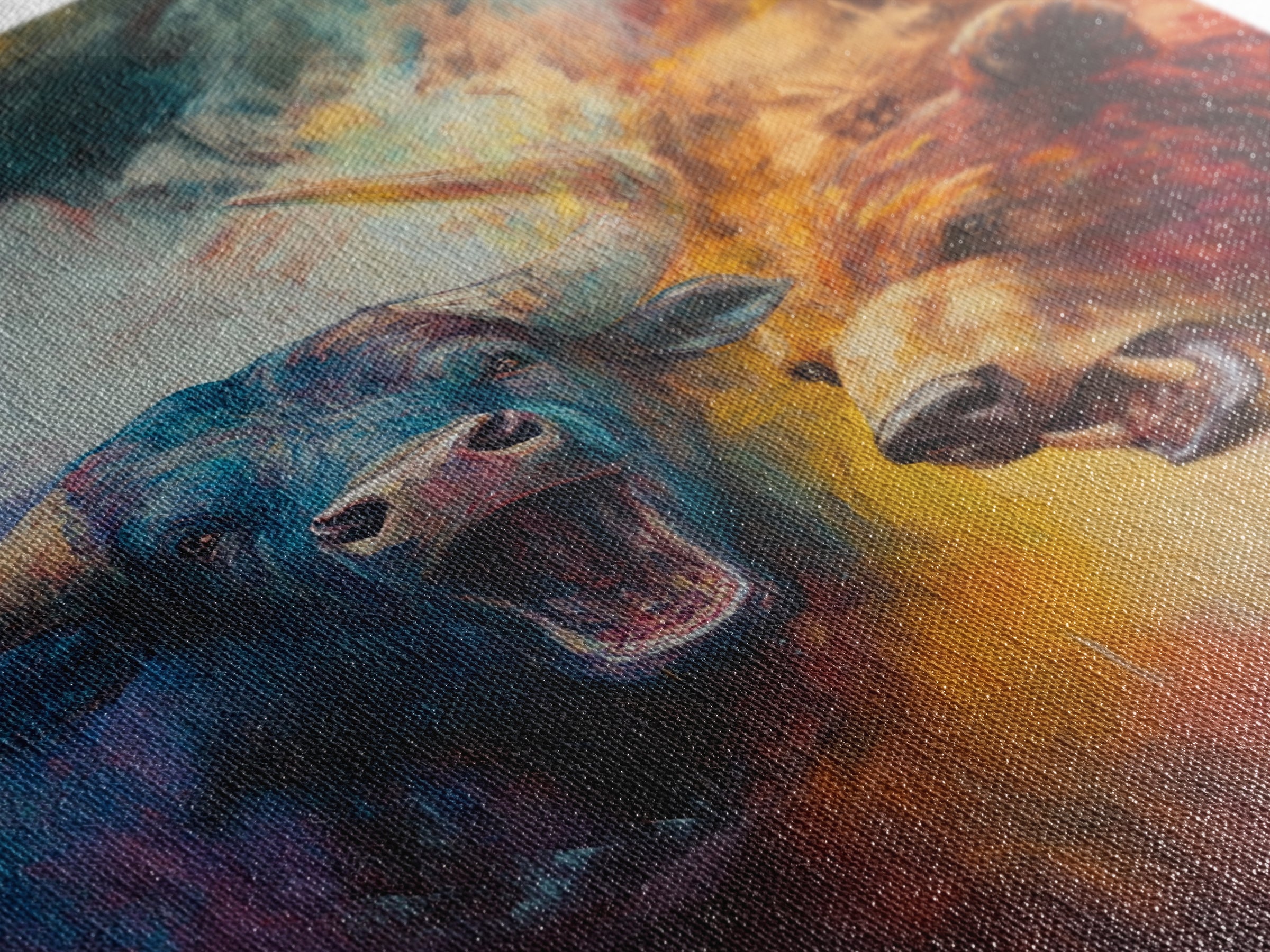 Bull and Bear Duel Framed Canvas Print Vibrant Moody Art Rustic Wall Art Unique Gift Idea Living Room Decor Animal Art Financial Market Theme