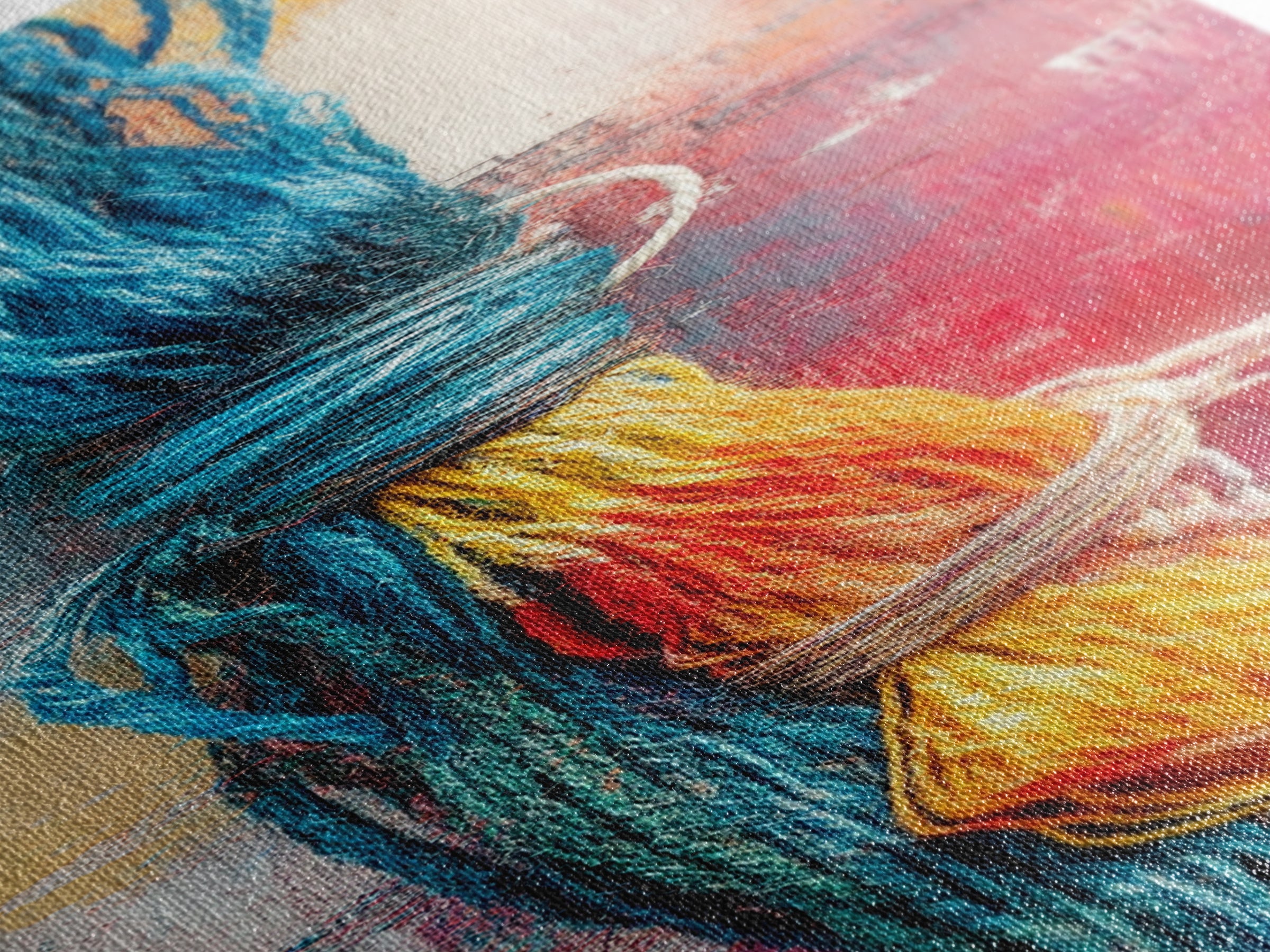 Abstract Yarn, geometric wall art, colorful painting, textured art, boho art, pink orange wall art, Canvas Print