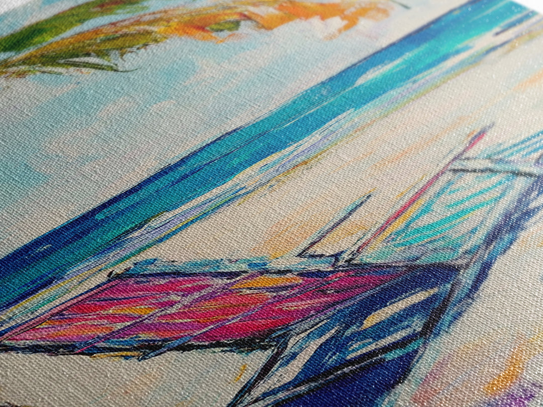 Beach Chair, Palm Tree, Coastal Wall Art, Seascape Painting, Nautical Decor, Coastal Wall Art, Framed Canvas Print, Living Room Art