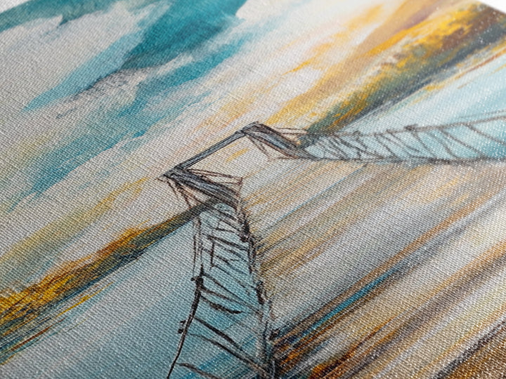 Bridge Over Water, rustic decor, wabi sabi art, boho art, tall skinny art, extra wide art, Framed Canvas Print, farmhouse art