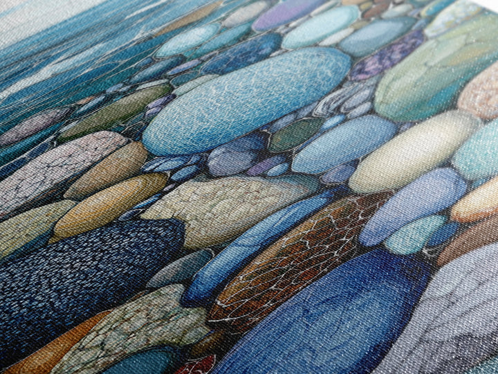 Pebble Beach, mosaic wall art, coastal decor, nautical painting, blue and green wall art, extra wide art, Canvas Print, above sofa art