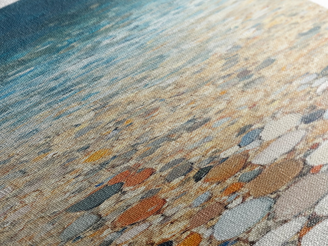 Beach Shoreline, coastal painting, mosaic wall art, ocean decor, nautical wall art, farmhouse art, Framed Canvas Print, rustic decor