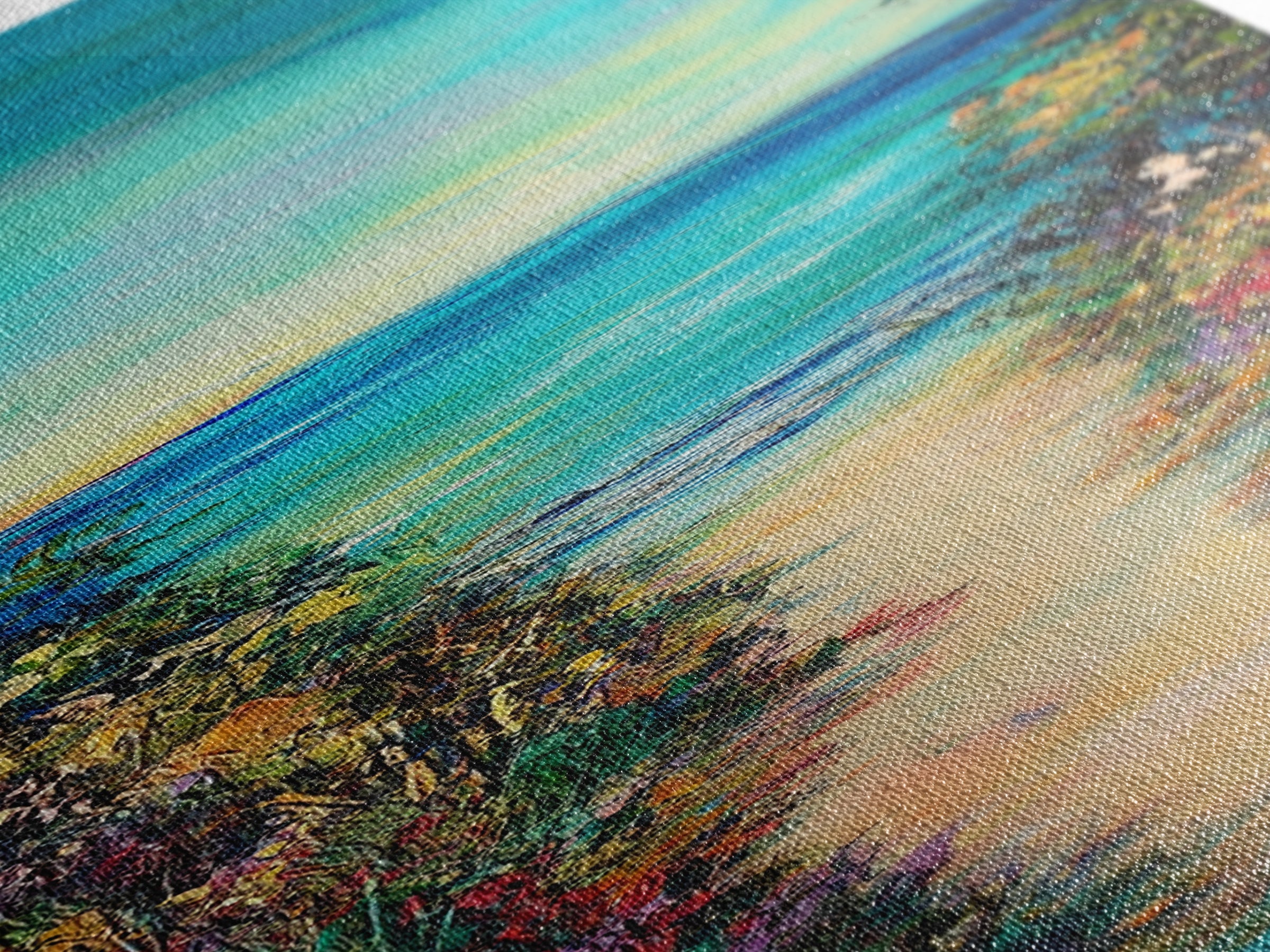 Beach Path, Coastal Landscape Art, Seascape Painting, Coastal Wall Art, Nautical Decor, Extra Wide Art, Framed Canvas Print