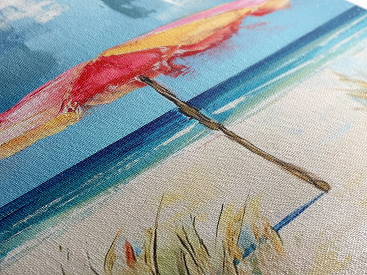 Beach Umbrella, Ocean Breeze, Coastal Decor, Surf Wall Art, Nautical Painting, Coastal Wall Art, Framed Canvas Print, Tall Skinny Art