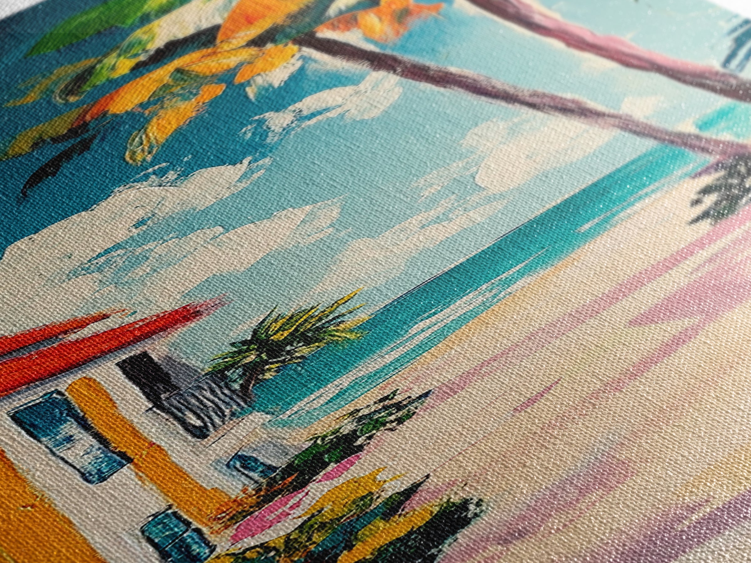 Beach Path, palm tree painting, coastal painting, nautical decor, tropical beach house art, above bed wall art, Canvas Print