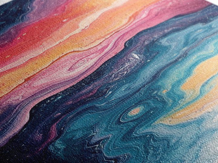 Cosmic Waves, abstract painting, sacred geometry wall art, pink orange wall art, modern home decor, Framed Canvas Print