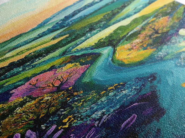 Rolling Hills, Ireland painting, wildflower painting, green wall art, farmhouse decor, Framed Canvas Print, landscape painting