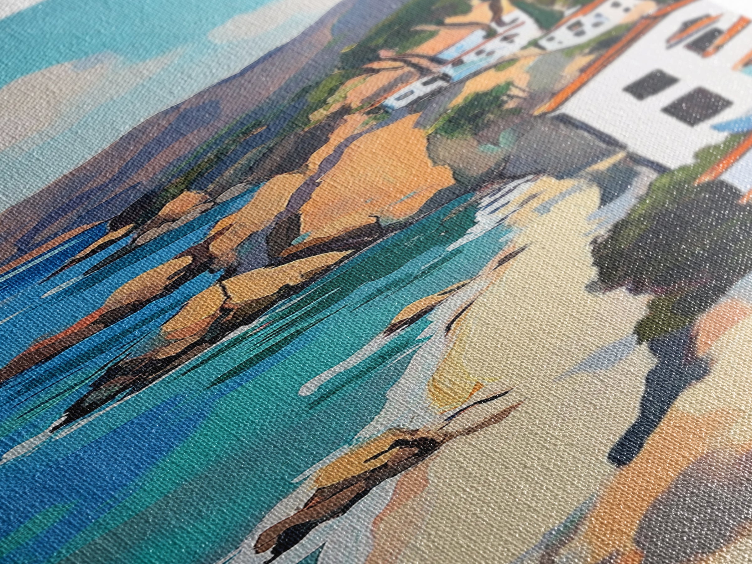 Coastal Retreat, palm tree painting, tropical art, Hawaii art, vacation home decor, Framed Canvas Print, vertical wall art