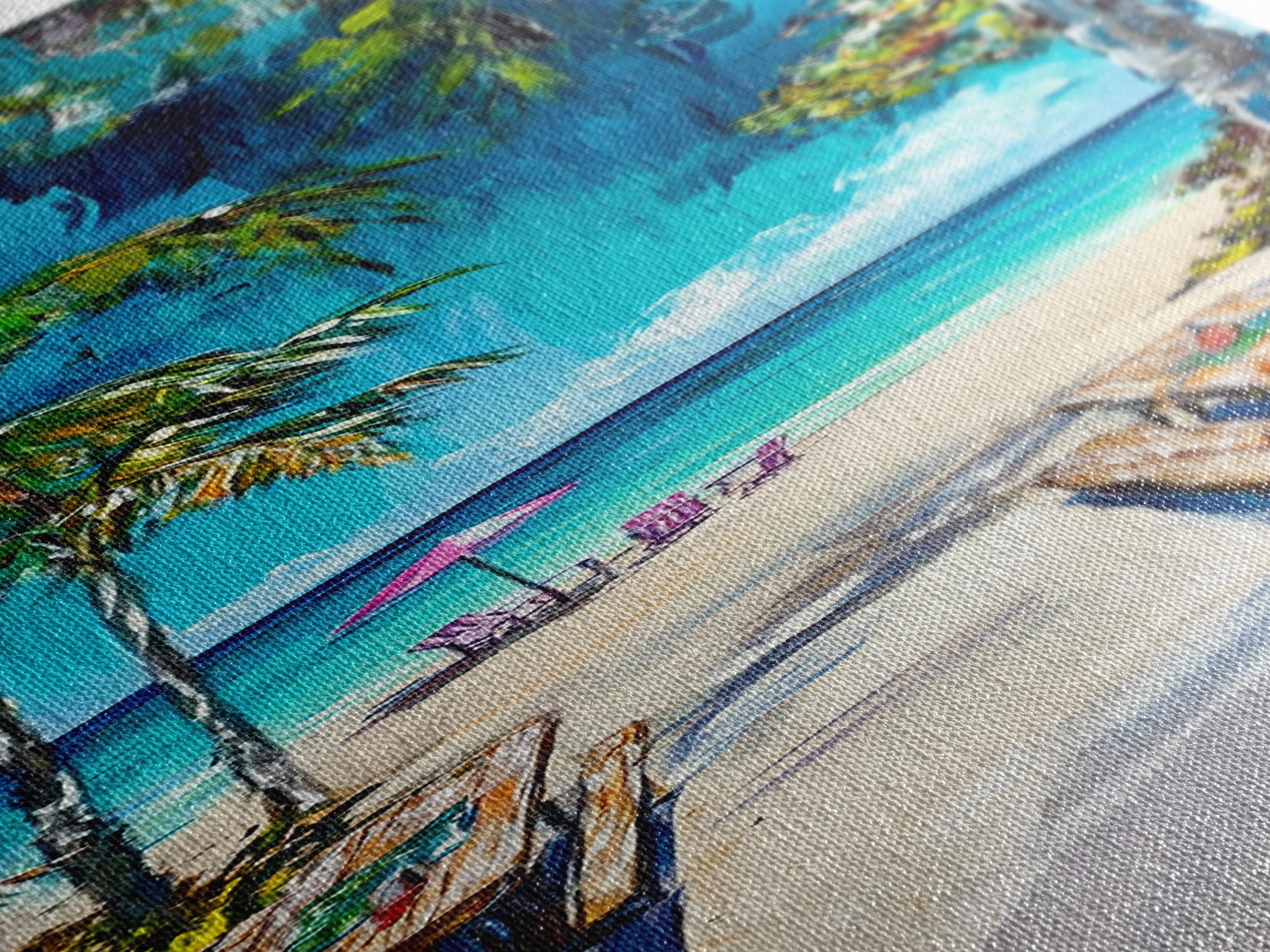 Beach Pathway, coastal wall art, tropical painting, ocean painting, palm tree painting, coastal decor, nautical painting, Canvas Print