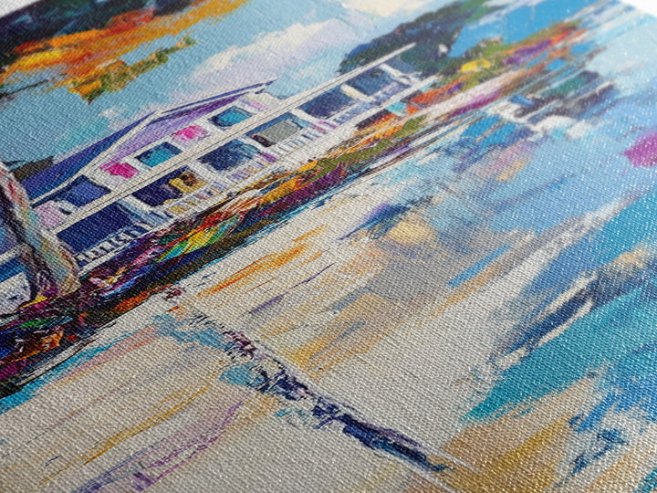 Beach House, Coastal Painting, Vibrant Landscape, Nautical Wall Art, Living Room Art, Above Bed Wall Art, Framed Canvas Print