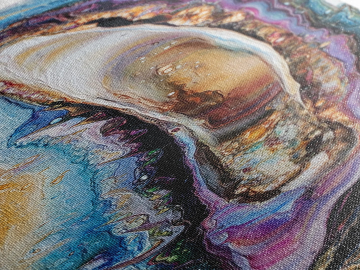 Agate Slice, Gemstone Painting, Sacred Geometry Art, Abstract Art, Teal Wall Art, Wabi Sabi Art, Bedroom Art, Framed Canvas Print