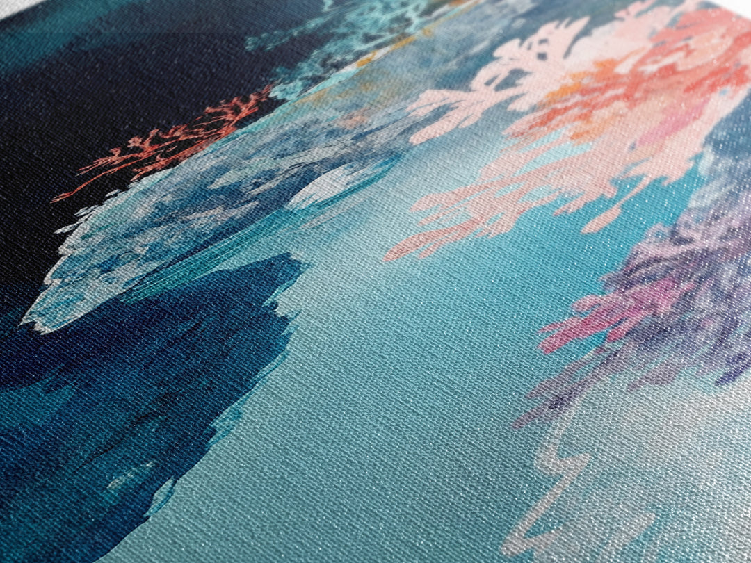 Coral Reef, ocean painting, blue and green wall art, framed canvas print, coastal decor, whimsical art, nautical painting