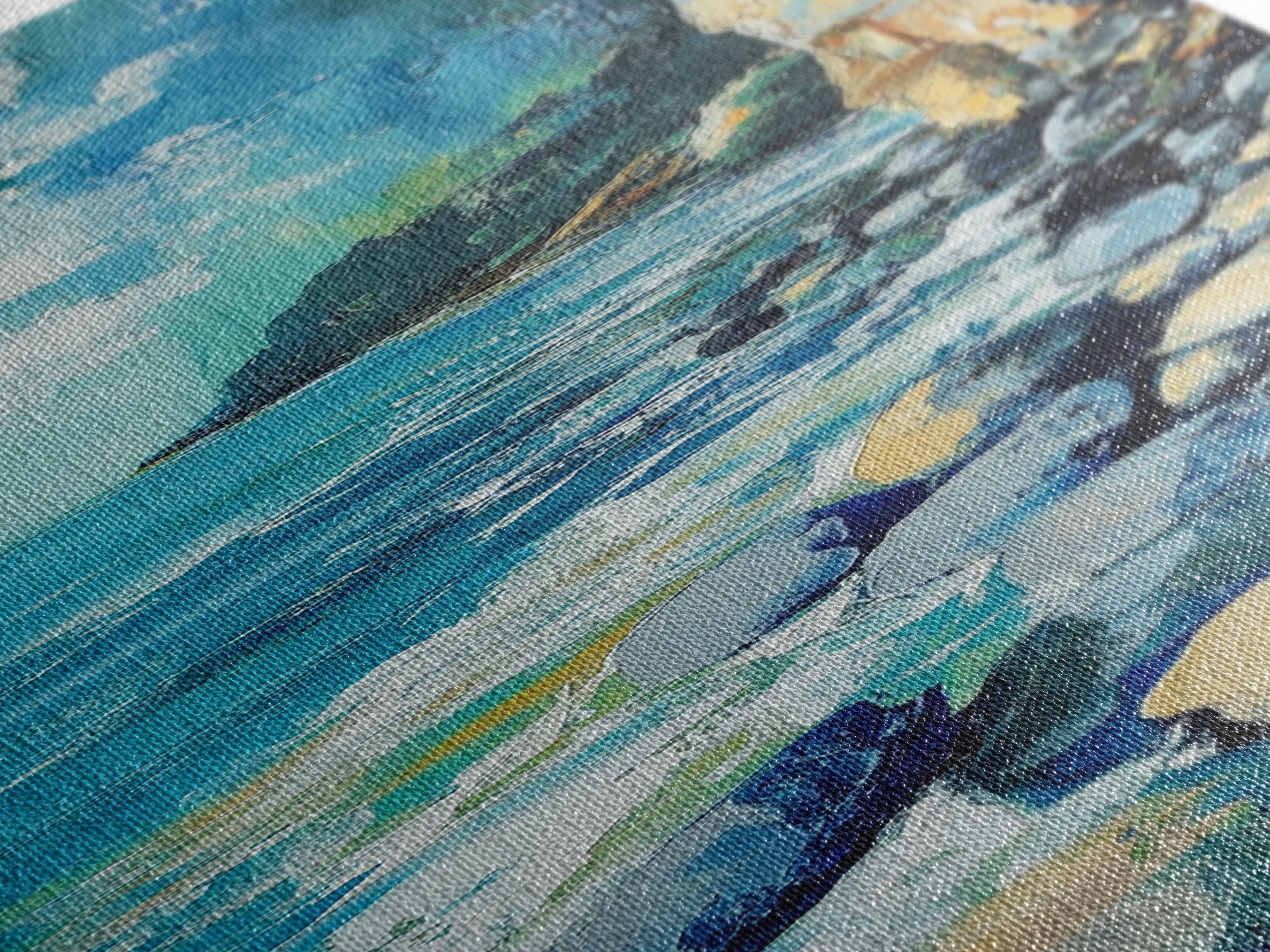 Rocky Shoreline, coastal landscape art, nautical decor, framed canvas print, lake Tahoe art, extra wide art, ocean painting