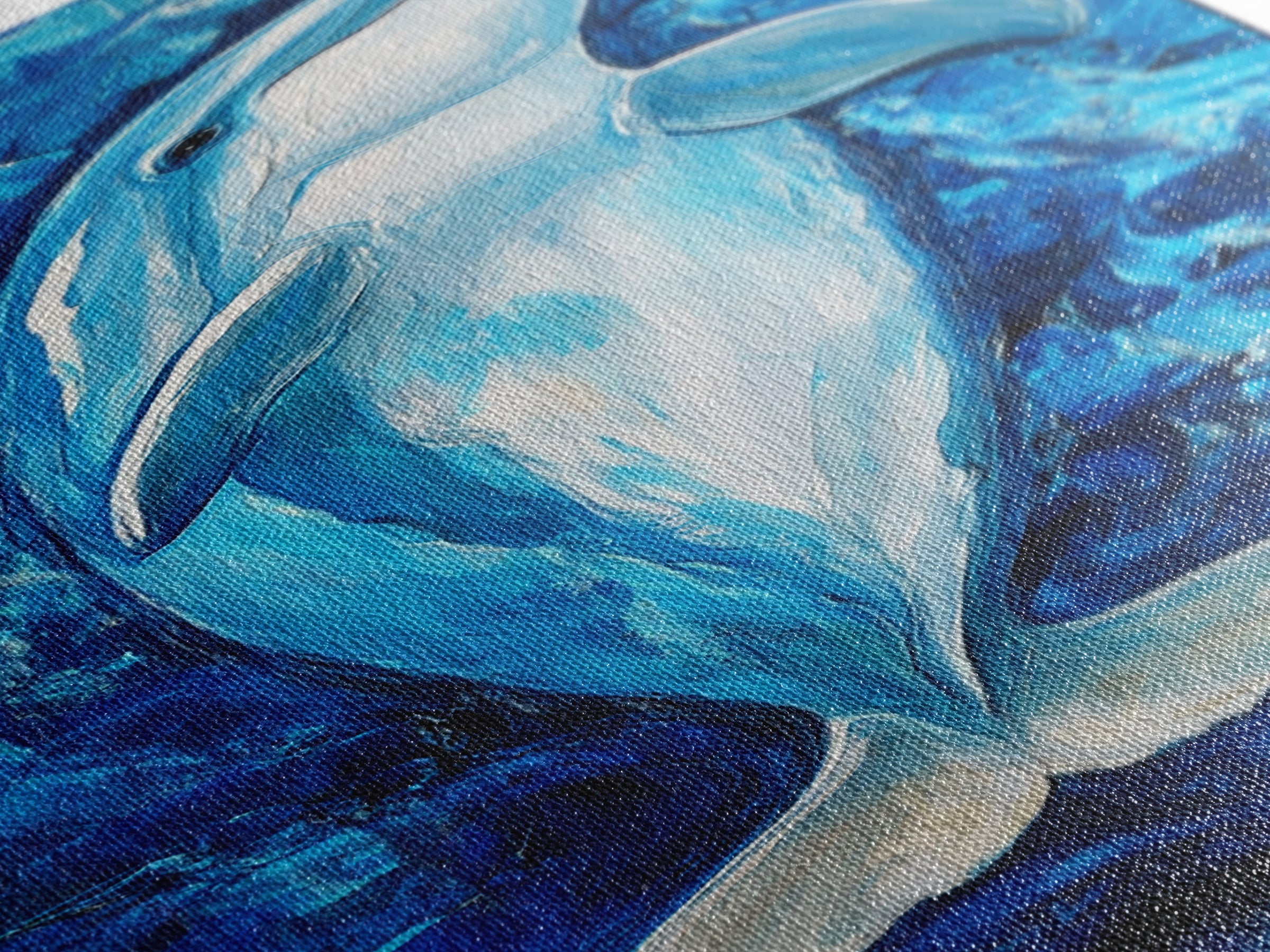 Dolphin painting, ocean life wall art, blue and green wall art, nautical painting, marine life decor, framed canvas print