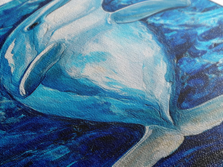 Dolphin painting, ocean life wall art, blue and green wall art, nautical painting, marine life decor, framed canvas print