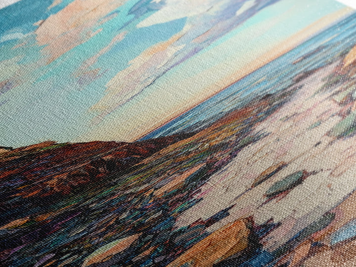 Rocky Coastline, Ocean Waves, Beach Path, Framed Canvas Print, coastal landscape art, farmhouse art, rustic décor