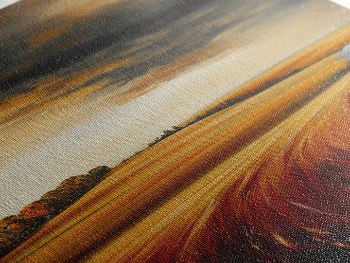 Autumn Fields, Stormy Sky, Golden Wheat, Canvas Print, barn landscape oil painting, farmhouse art, rustic wall art, fall decor