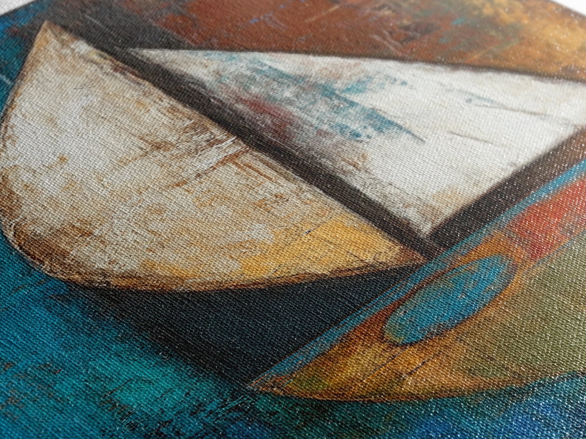 Abstract sailboat, nautical painting, long narrow wall art, framed canvas print, rustic art, extra wide art, blue and green wall art