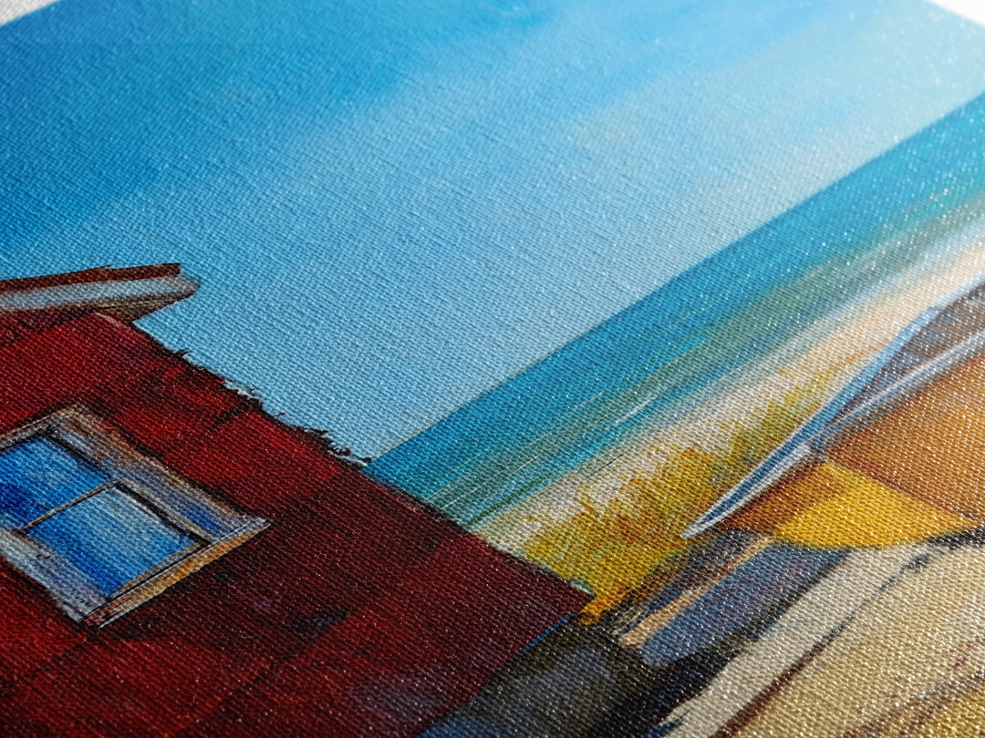 Beach house, Nantucket painting, coastal landscape art, framed canvas print, nautical decor, seascape painting, farmhouse art