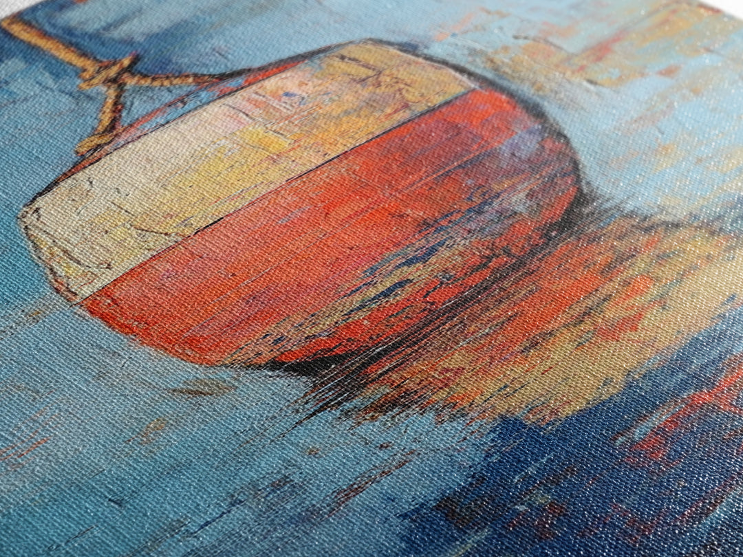 Nautical buoy, coastal wall art, nautical painting, rustic decor, fisherman painting, tall narrow art, framed canvas print