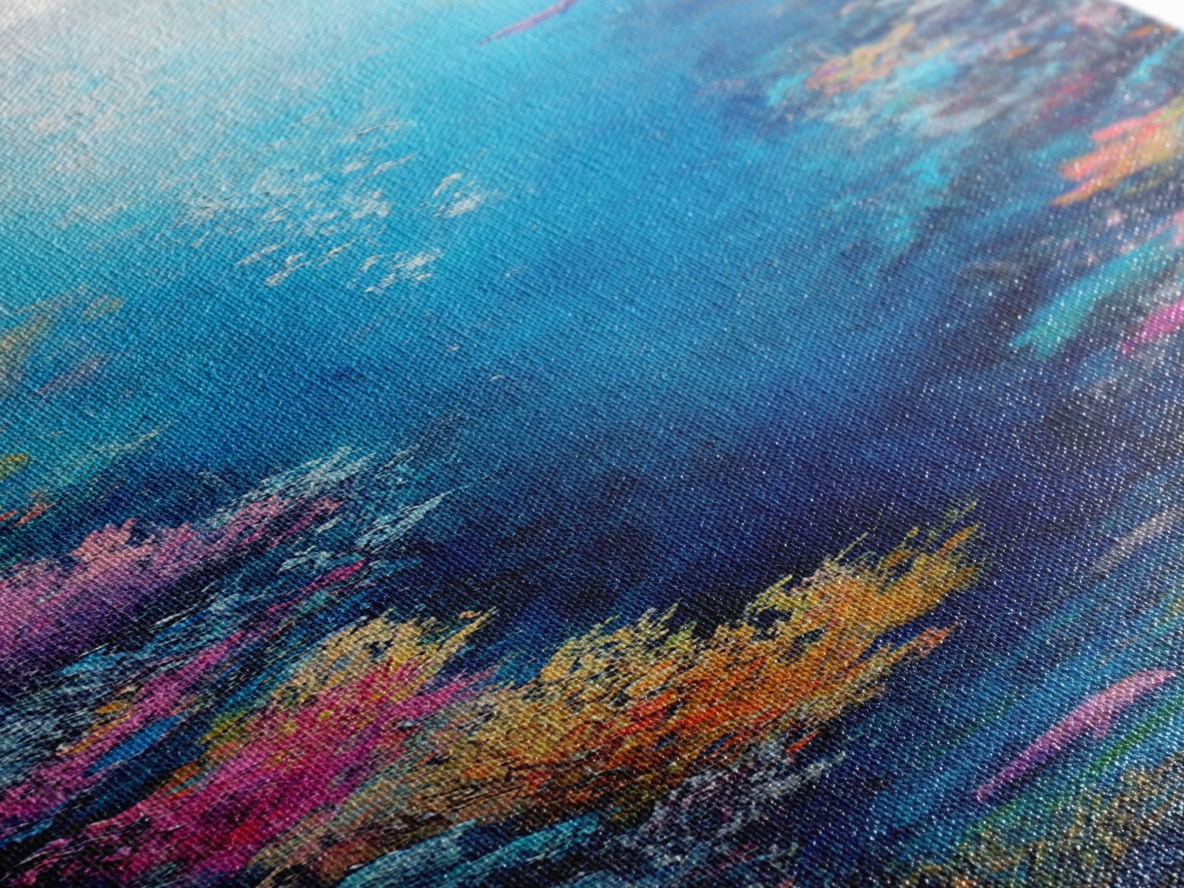 Deep Sea Coral, dolphin painting, ocean wall art, marine life art, framed canvas print, nautical decor, blue and green wall art