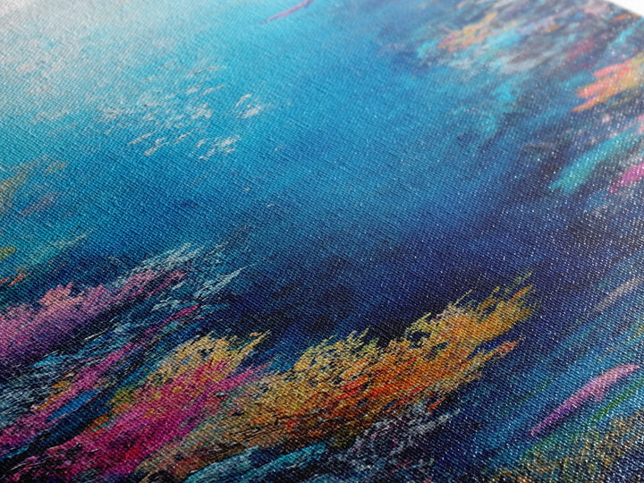 Deep Sea Coral, dolphin painting, ocean wall art, marine life art, framed canvas print, nautical decor, blue and green wall art