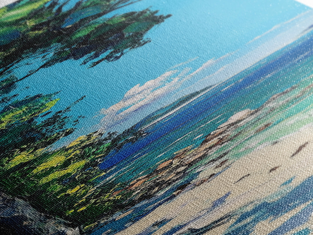 Coastal Landscape Art, Nautical Wall Art, Beach House Decor, Palm Tree Painting, Seascape Painting, Framed Canvas Print