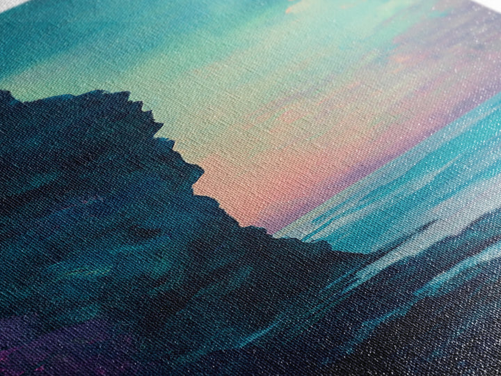 Cliffside Moon Painting, Moody Art, Coastal Wall Art, Landscape Painting, Ocean Art, Framed Canvas Print, Nautical Decor