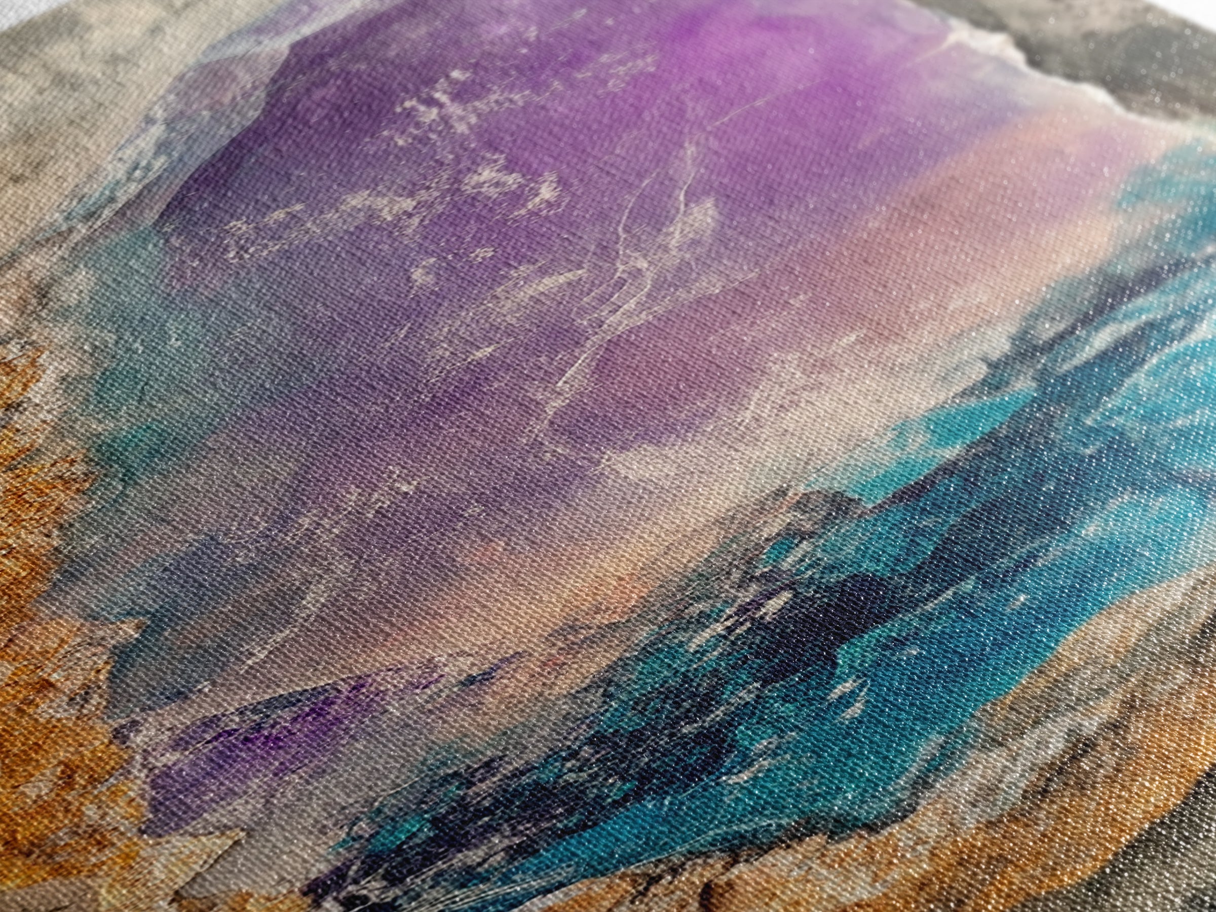 Amethyst Geode, gemstone painting, sacred geometry wall art, boho art, teal wall art, wabi sabi art, Canvas Print, zen wall art