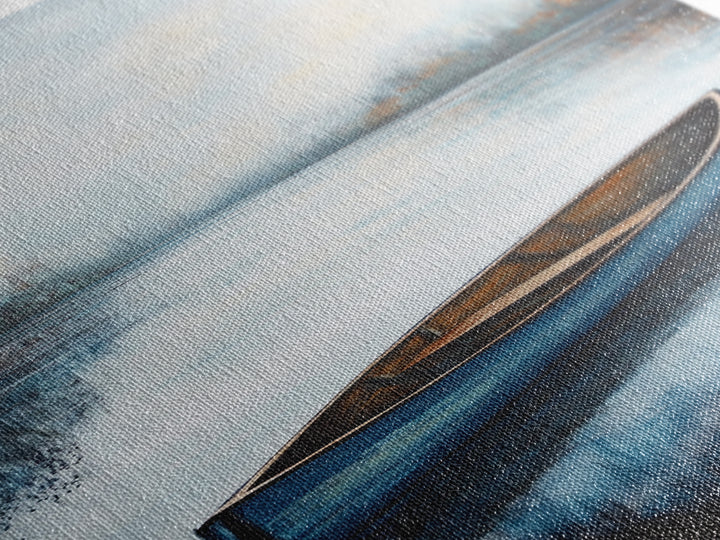 Blue Canoe on Lake, lake Tahoe art, nautical wall art, rustic decor, farmhouse art, framed canvas print, above sofa art