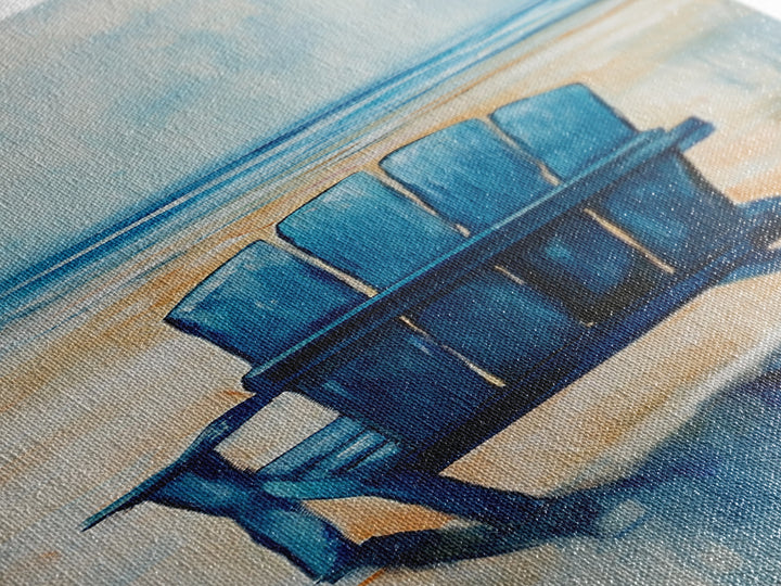 Blue Beach Chair, coastal decor, nautical wall art, ocean painting, beach house art, seascape painting, framed canvas print