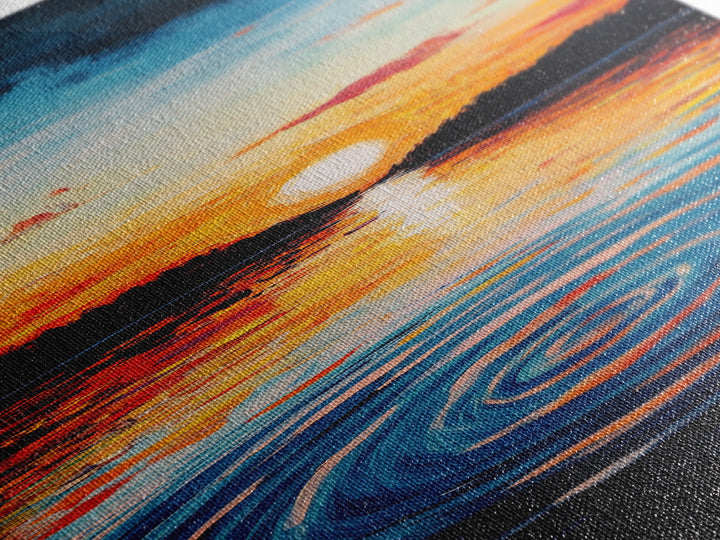 Ocean Horizon, Sunset Glow, Moody Painting, Framed Canvas Print, Coastal Landscape Art, Wabi Sabi Art, Vertical Wall Art
