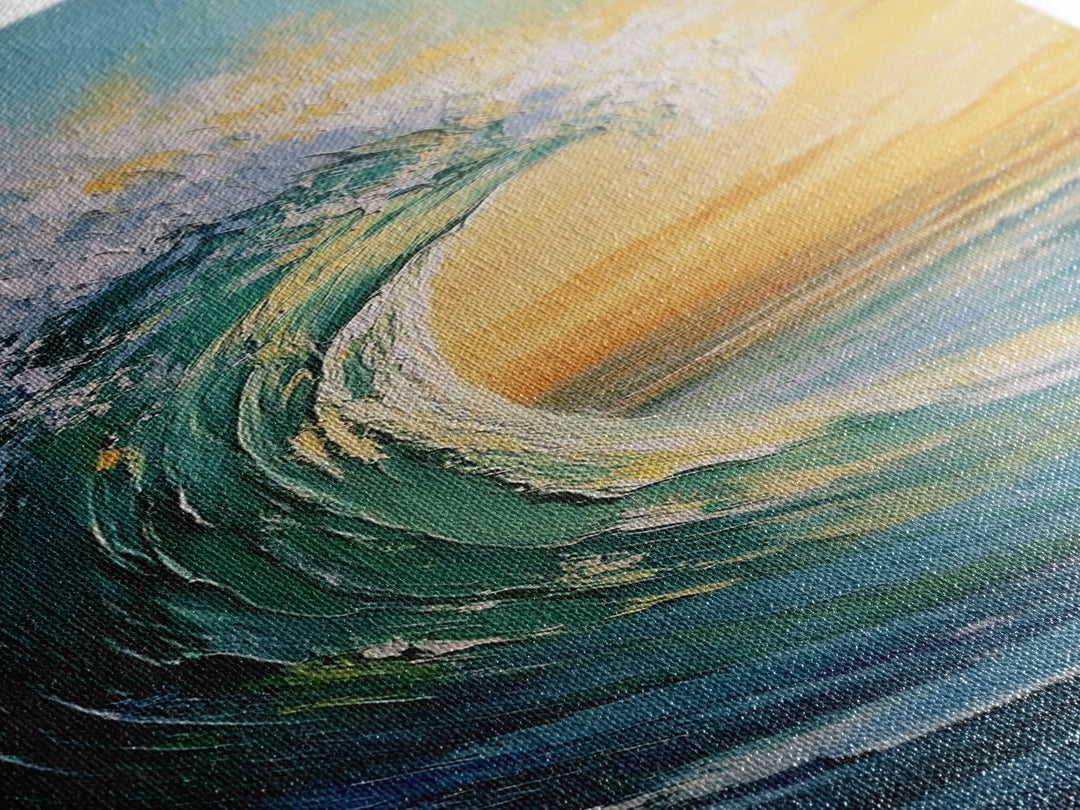 Ocean Wave, Seascape Painting, Framed Canvas Print, Coastal Landscape Art, Nautical Decor, Blue and Green Wall Art
