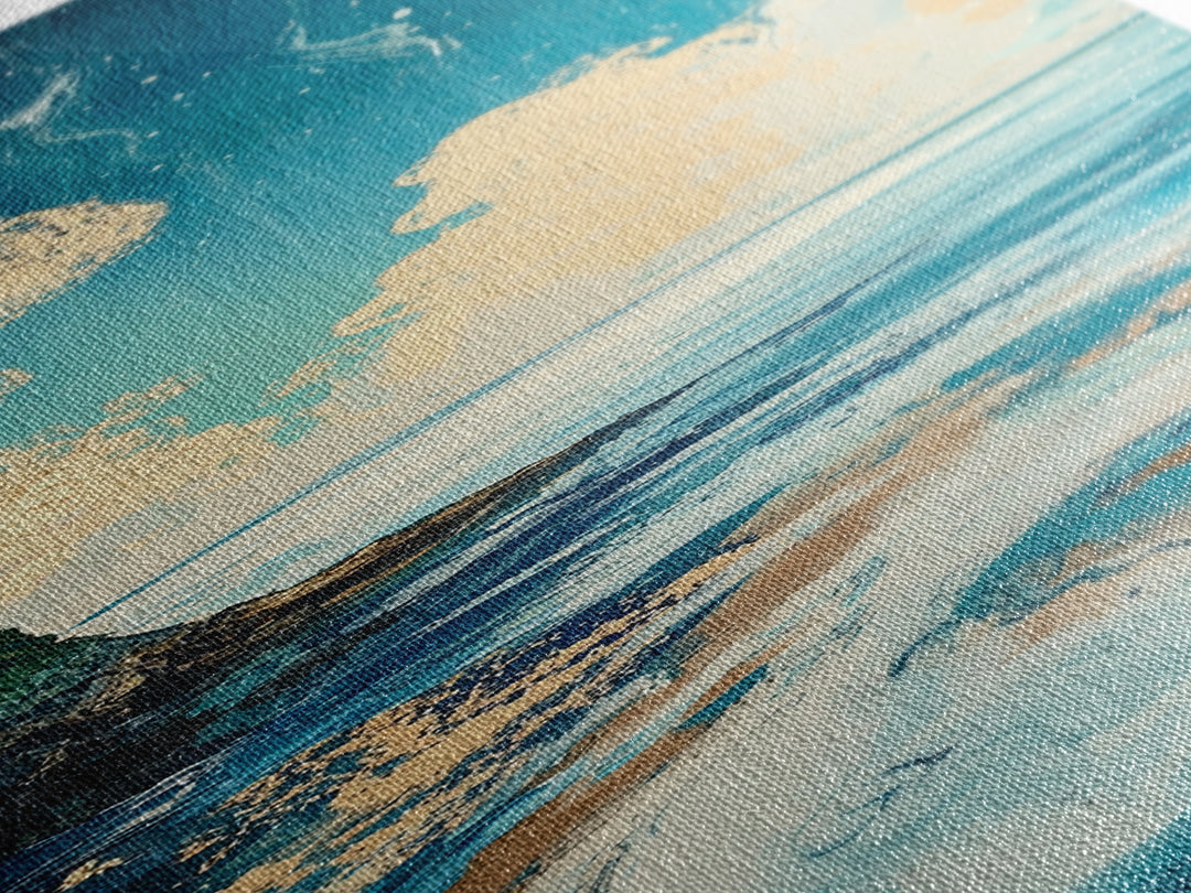 Coastal Landscape, Nautical Painting, Framed Canvas Print, Ocean Theme, Seascape Painting, Blue and Green Wall Art