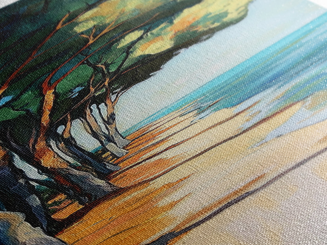 Beach Pines, coastal cowgirl wall art, coastal decor, nautical painting, ocean painting, framed canvas print, seascape painting