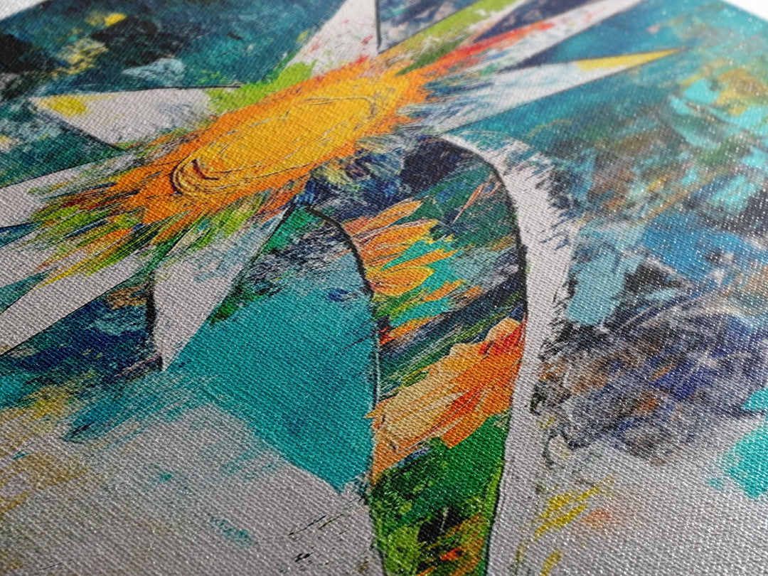 Abstract Star, Agave Painting, Mosaic Wall Art, Sacred Geometry Wall Art, Modern Botanical Prints, Canvas Print, Tall Narrow Art